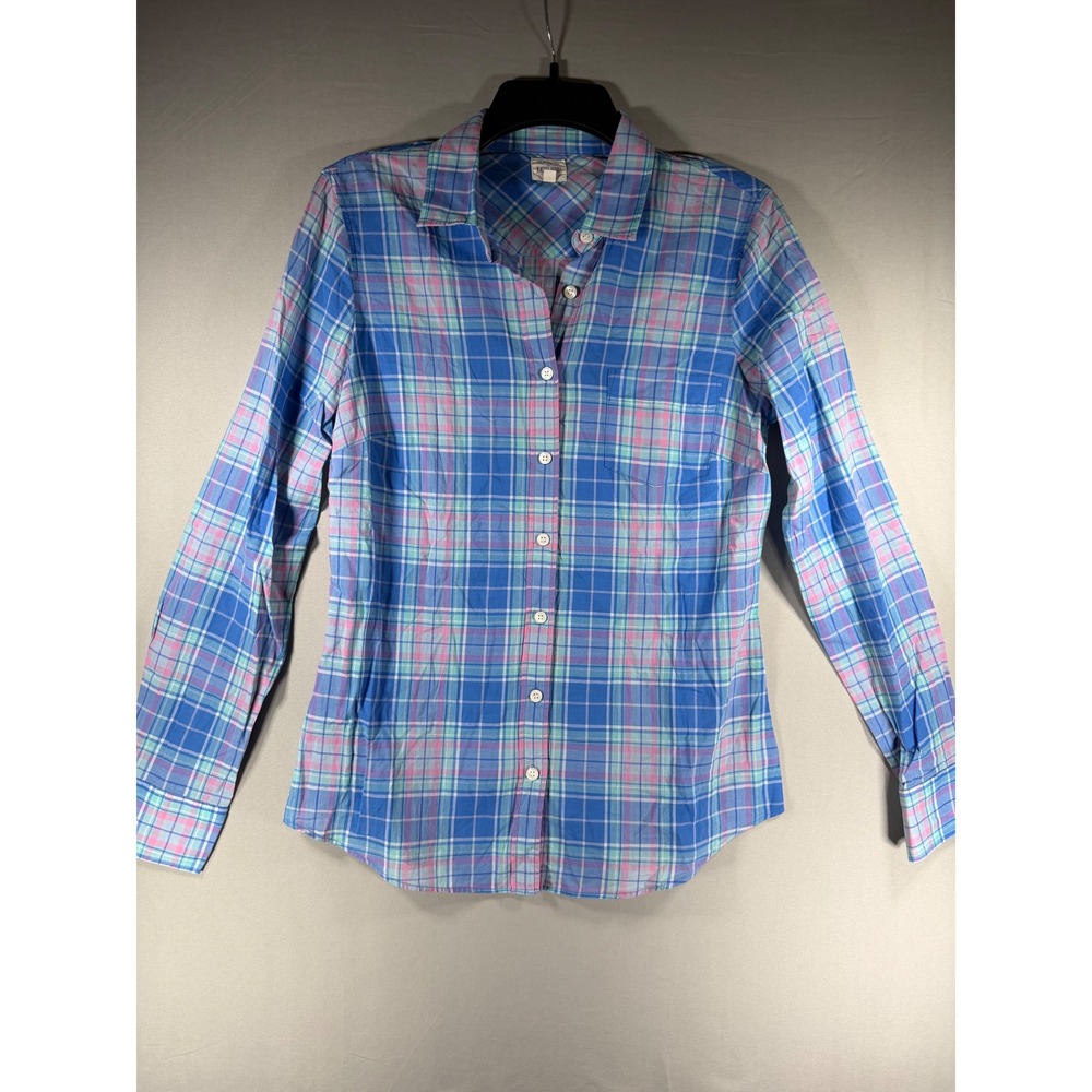 J.Crew The Perfect Shirt Womens Small Blue Pink Plaid Cotton Button Down